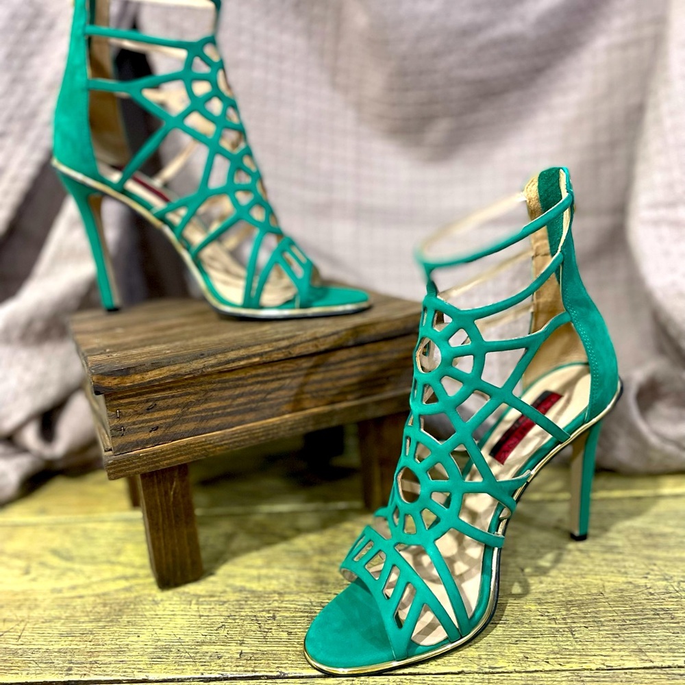 Luichiny Red Label teal strappy stiletto.